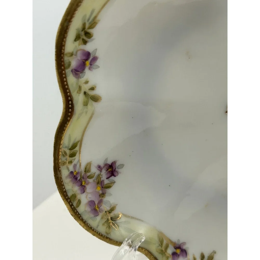 Antique‎ Nippon Hand Painted Porcelain Serving Dish Floral Gold Trim Scalloped
